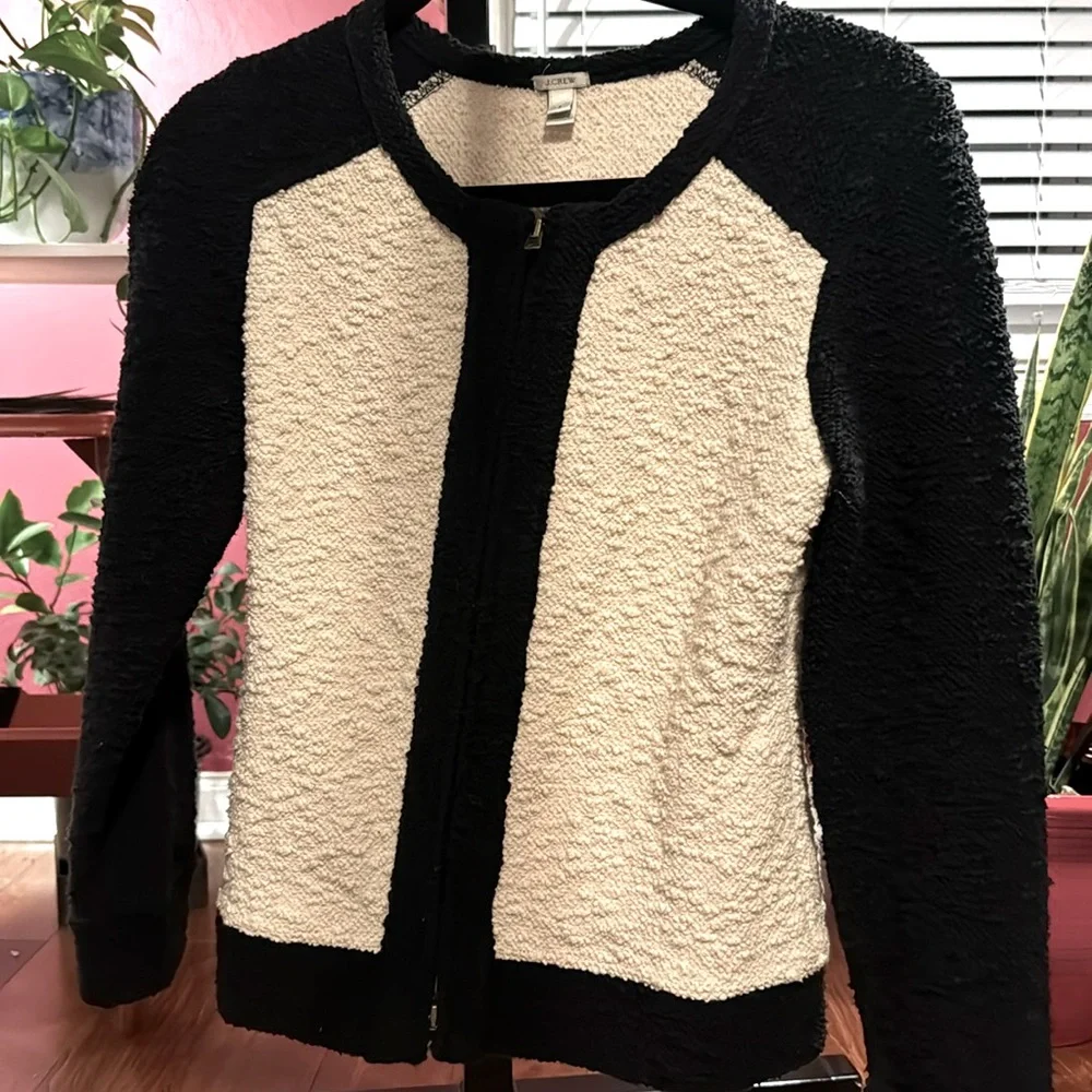 Y2K J Crew black and white preppy zip jacket. Size small. - Picture 1 of 4